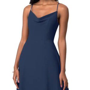 AZAZIE DAENERYS A-Line Cowl Chiffon Floor-Length Dress Dark Navy